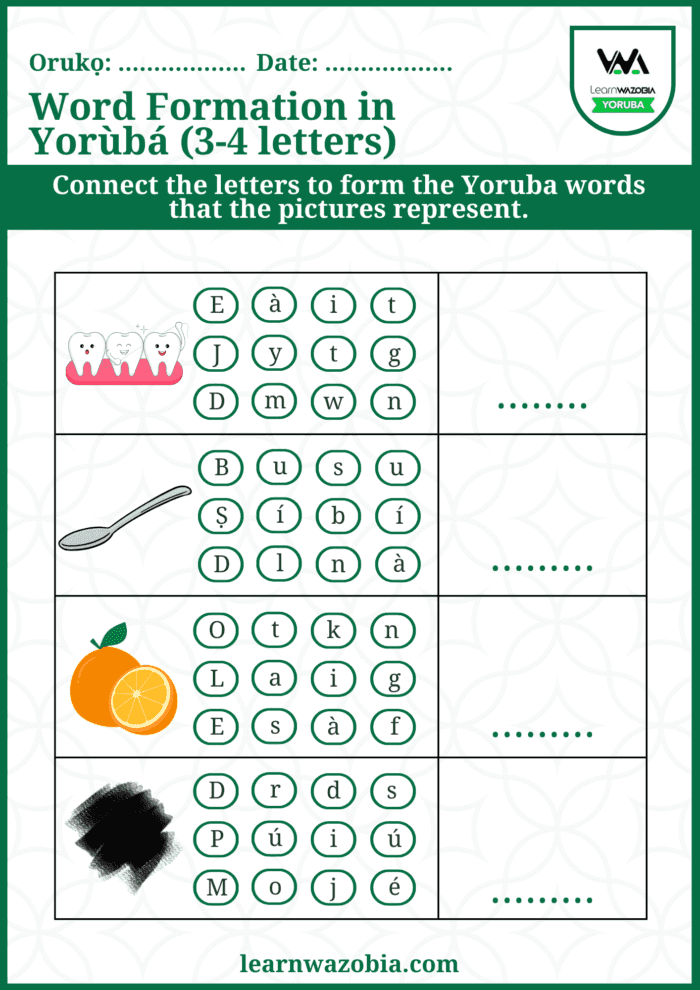 Introduction to Yoruba Printable Worksheets for Children (Level 1) - Image 4