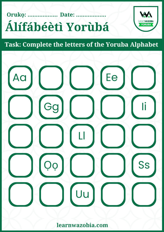 Introduction to Yoruba Printable Worksheets for Children (Level 1) - Image 2