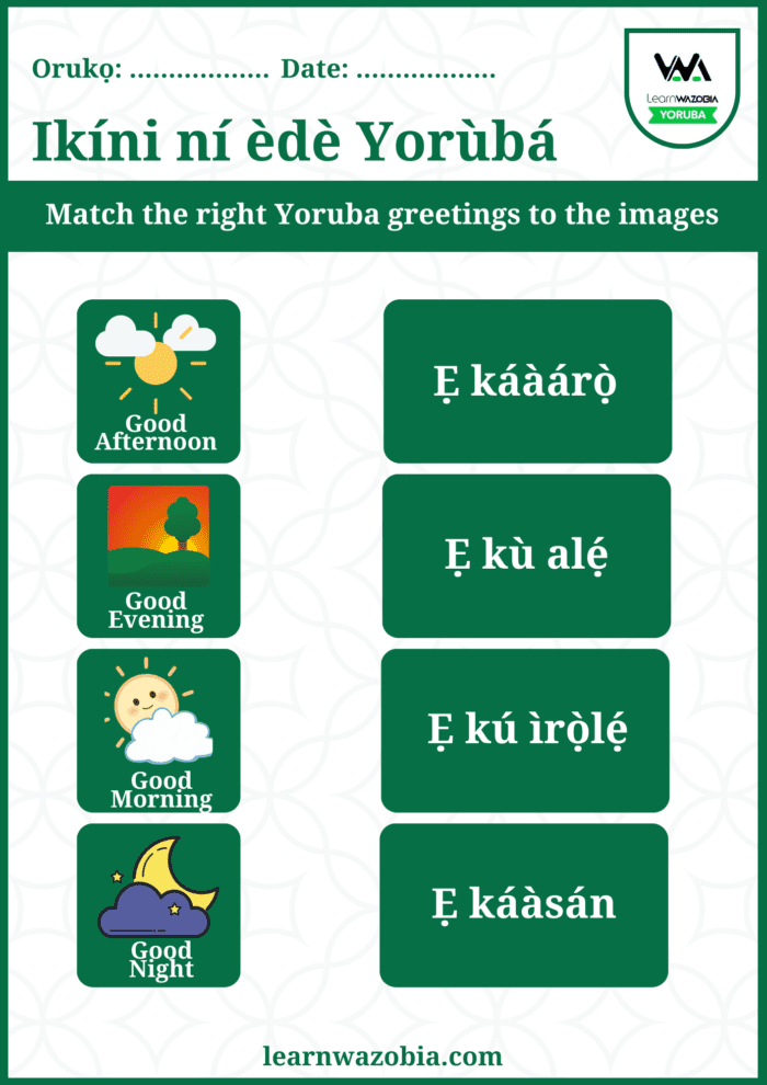 Introduction to Yoruba Printable Worksheets for Children (Level 1) - Image 5